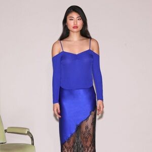 Fleur Du Mal Georgette Cold Shoulder Top, Electric Blue, Size XS, NWT